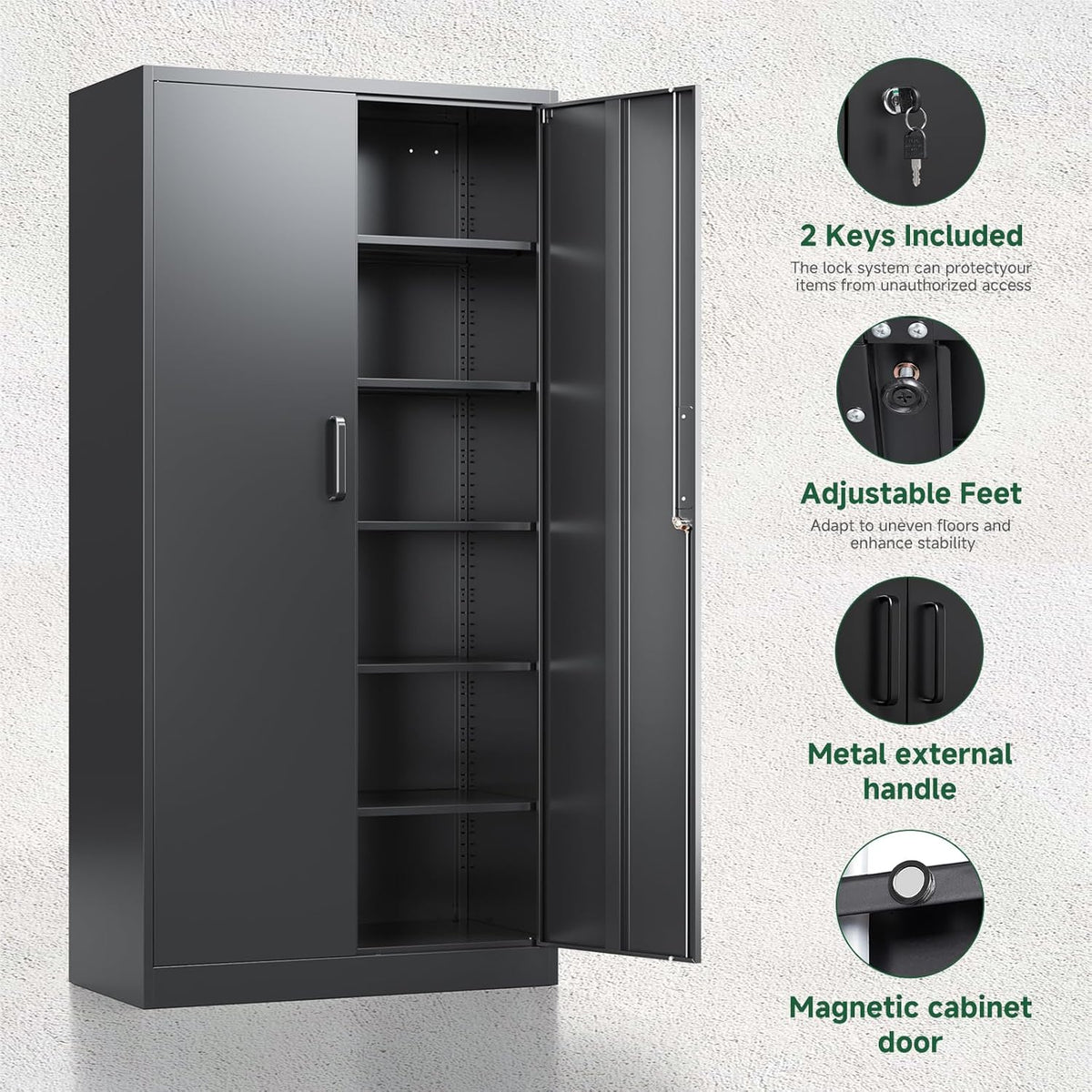 letaya metal garage storage cabinets with lock-72 tall showing dimensions