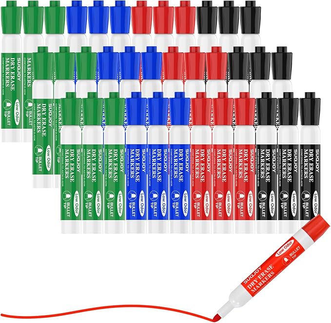 SUQJOY Dry Erase Markers, BulletTip Whiteboard Markers, Low Odor Thick Dry - Image 4