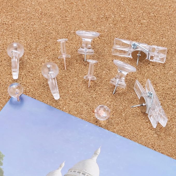 Clear Push Pins Set, 5 Styles 125-count Thumb Tacks Map Pins, Steel Point and - Image 5