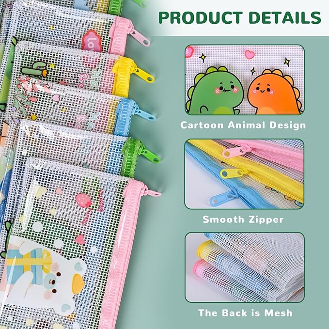 Ulema 24 Pcs Back to School Gifts Cartoon Mesh Pencil Pouch Bags Plastic Zipper - Image 3
