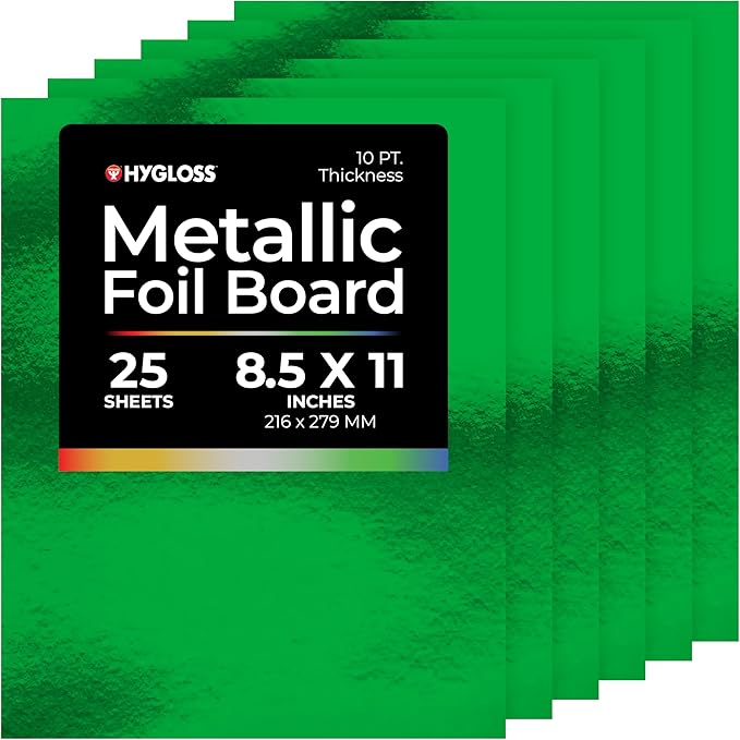 Hygloss Metallic Cardstock Sheets – 25 Shiny Green Sheets, 8.5” x 11” by HyglossProductsInc