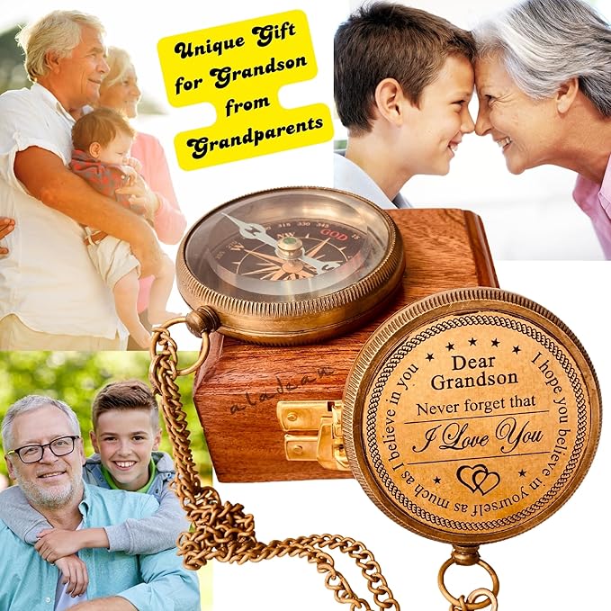 Gift for Grandson Brass Compass Engraved Quote | Memory Present to My Grandson - Image 6