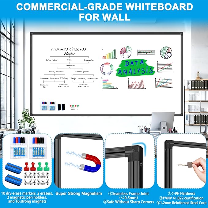 H-Qprobd 96"x48" White Board for Wall Commercial-Grade Large Magnetic Dry Erase - Image 2