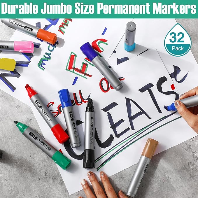 Fuutreo 32 Pcs Jumbo Permanent Markers Bulk Large Chisel Tip Permanent Markers - Image 7