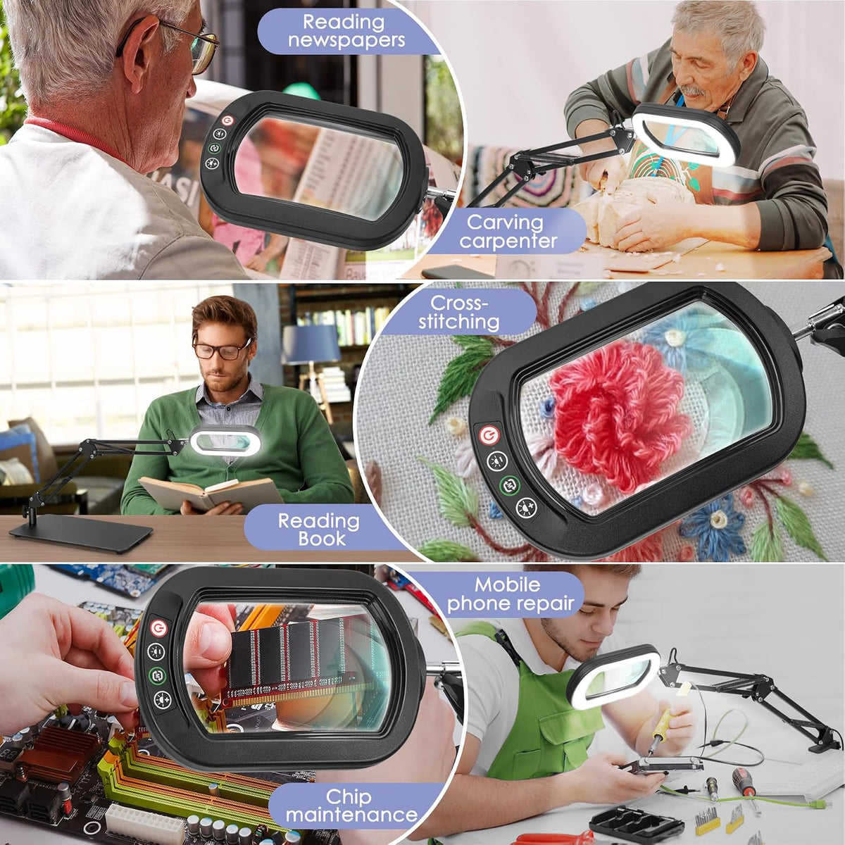Drdefi 12X Square Magnifying Glass with Light and Stand, Real Glass LED Light...