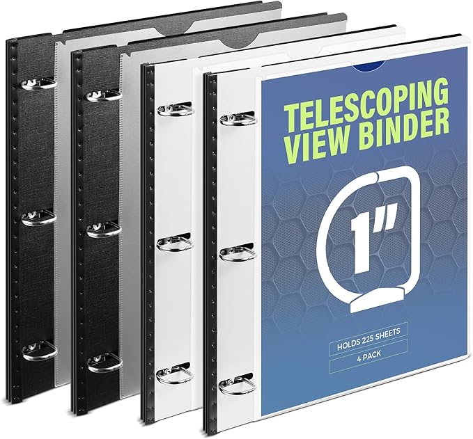 WOT I 1 Inch Telescoping 3 Ring Binder 4 Pack, Expandable Flexible Binder by WOTI