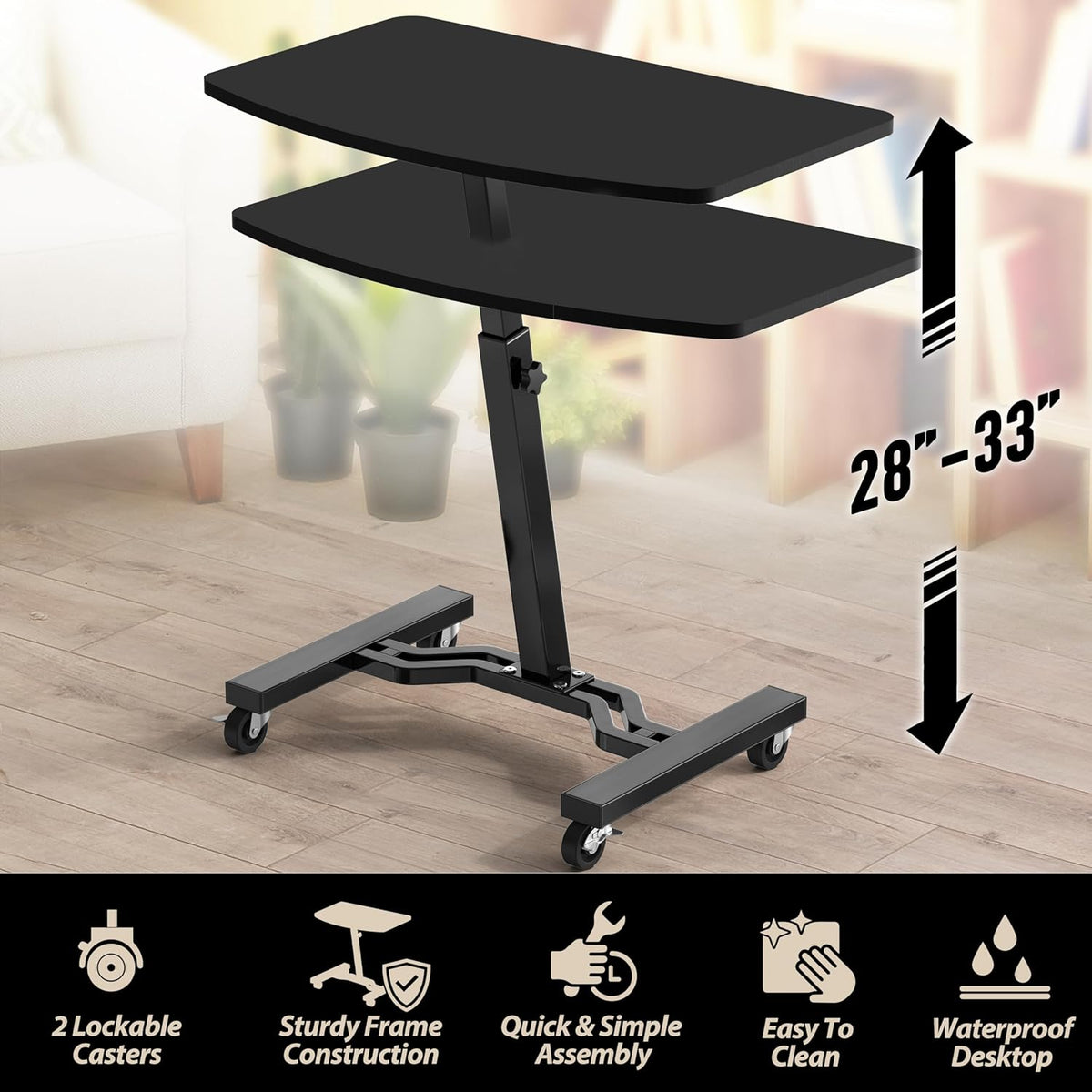 SHW Mobile Height Adjustable Laptop Rolling Cart w/Lockable Wheels, Black