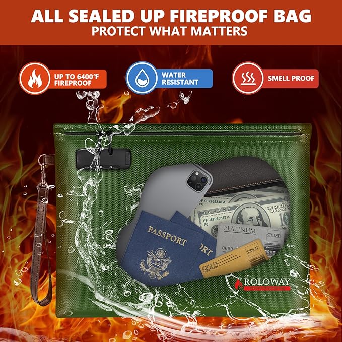ROLOWAY Fireproof Document Bag, 6400℉ Fireproof Money Bag - Image 3