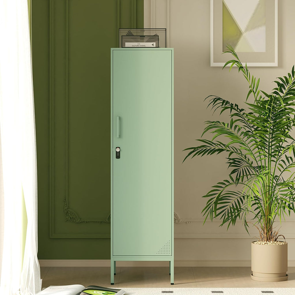 Green Metal Locker Cabinet, 59.1" Lockable Storage Locker for Employees with Adjustable Shelves, Locking File Cabinet Door for Office, School, Gym, Garage
