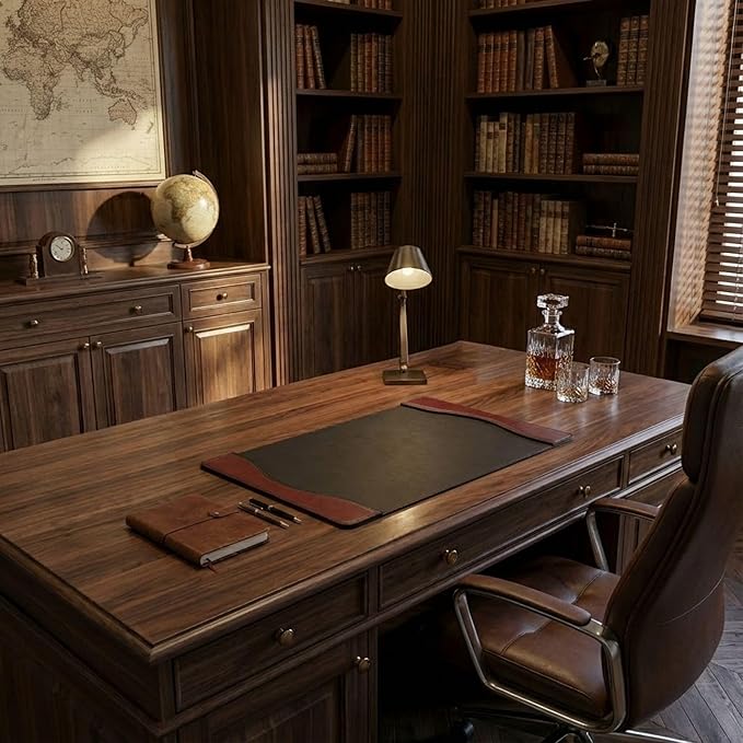 Dacasso Burgundy Leather 25.5" x 17.25" Side Rails Desk Pad - Image 5