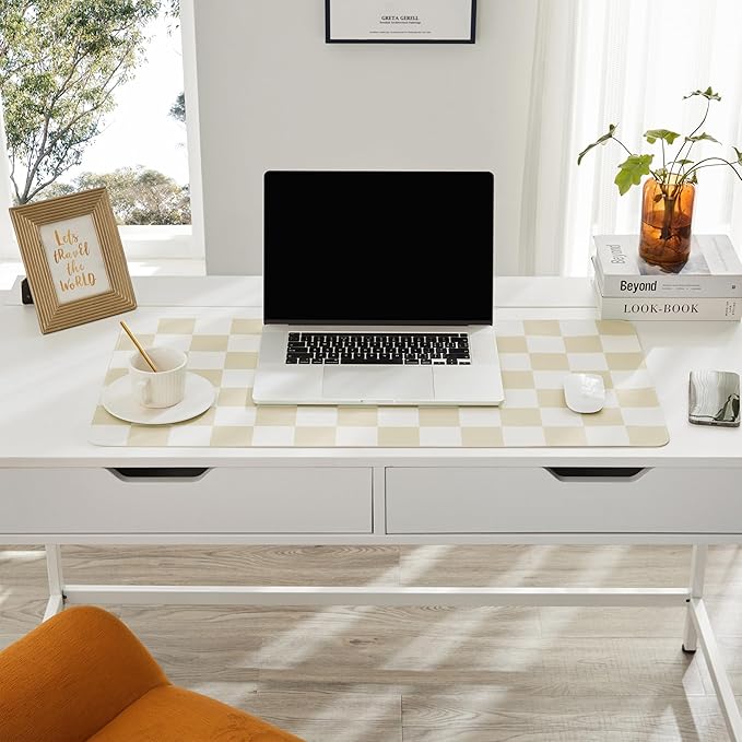 Ohocut Checkered Desk Mat, Large Cute Aesthetic Retro PU Leather Computer - Image 3