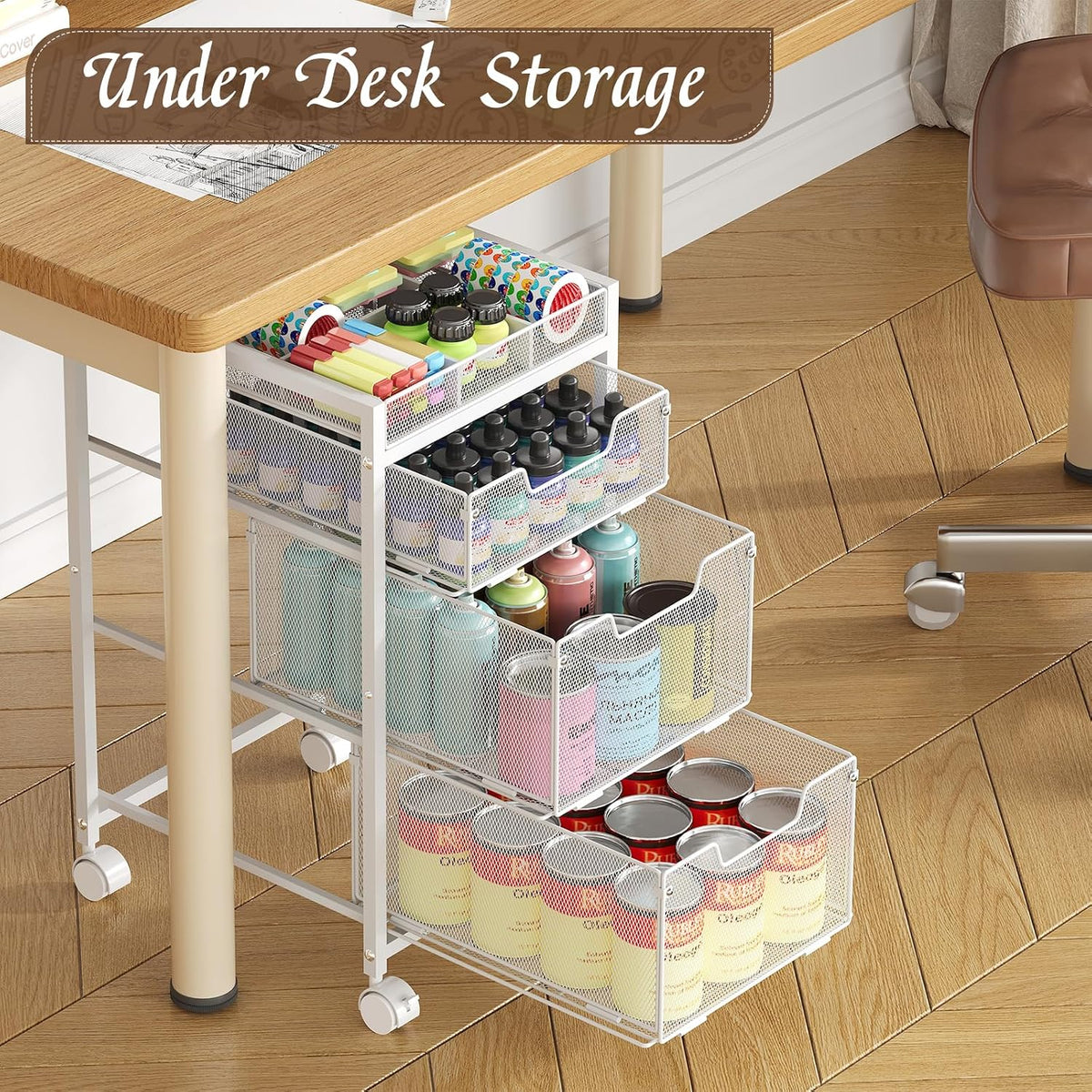 Rolling Utility Cart with 3 Drawers, Craft Organizer and Storage with DIY Div...