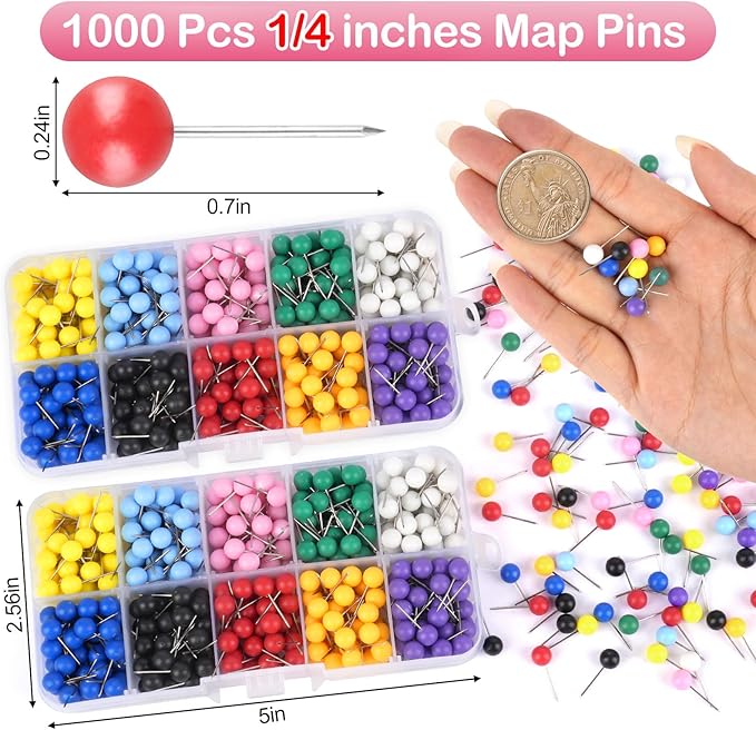 1000 Pcs Multi-Color Push Pins, Map Pins - Image 2