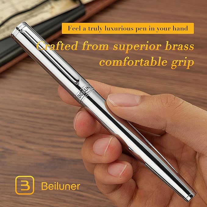 BEILUNER Silver Fountain Pen, Stunning Luxury Pens - Image 7