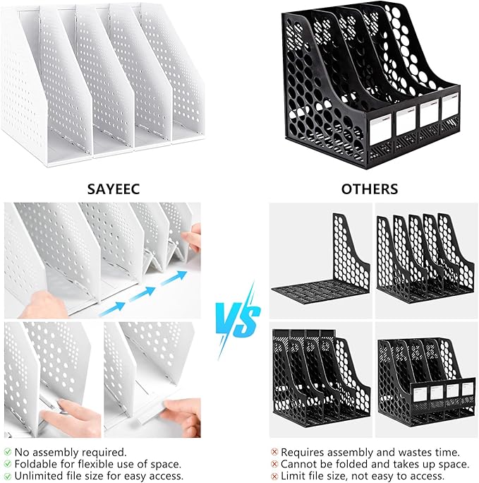 SAYEEC Collapsible Magazine Holder Plastic Desktop 4 Compartment File Desk - Image 6