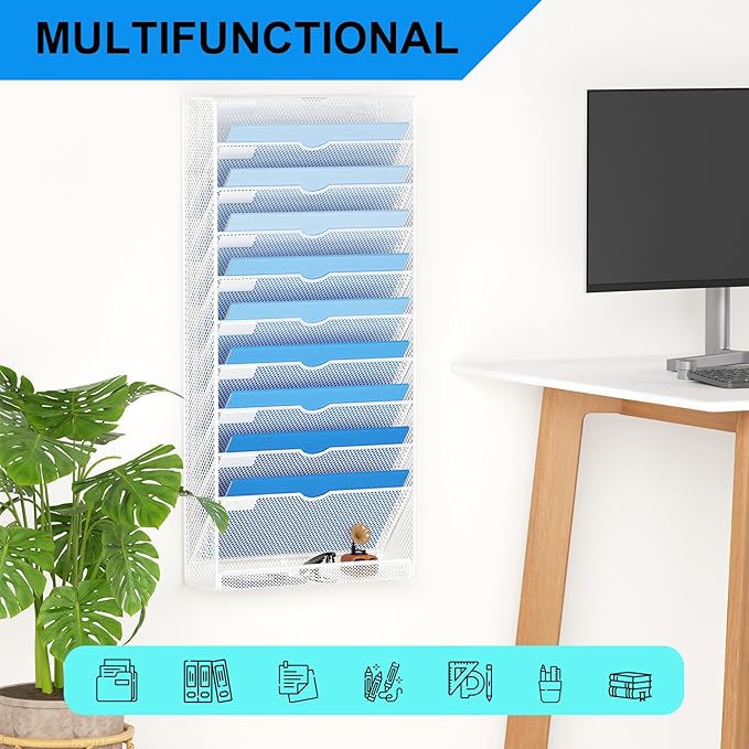 GDINDINFAN Hanging Wall File Organizer 10 Tier Wall Mounted File Holder - Image 6
