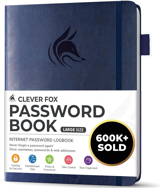 Clever Fox Password Book with alphabetical tabs. Internet Address Organizer by CleverFox