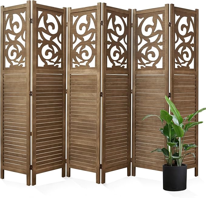 Room Divider Wood Carved Wall Divider Indoor Folding Portable Partition Screen by Svimi