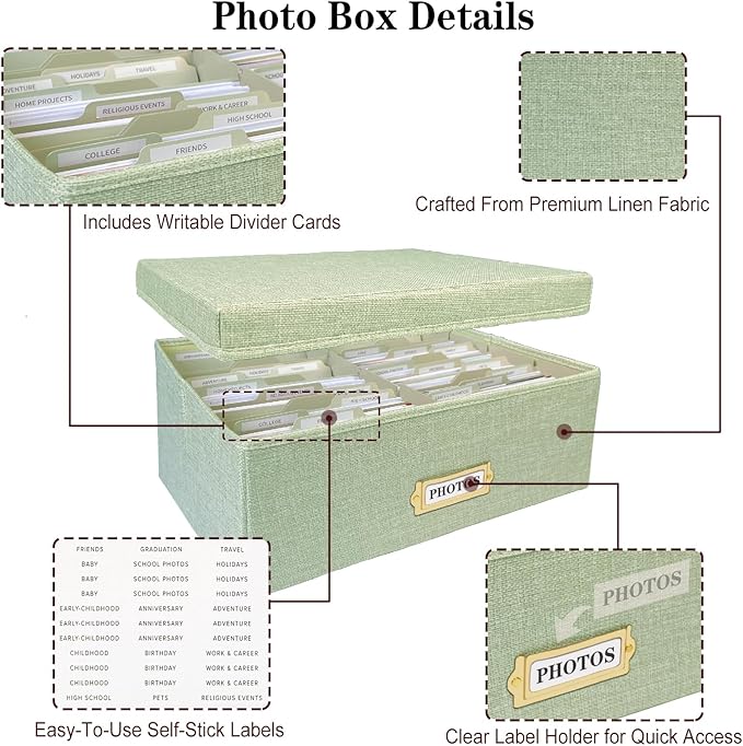 Sprsthai Linen Photo Storage Box – Holds 1700 Photos, 24 Adjustable Dividers & - Image 4