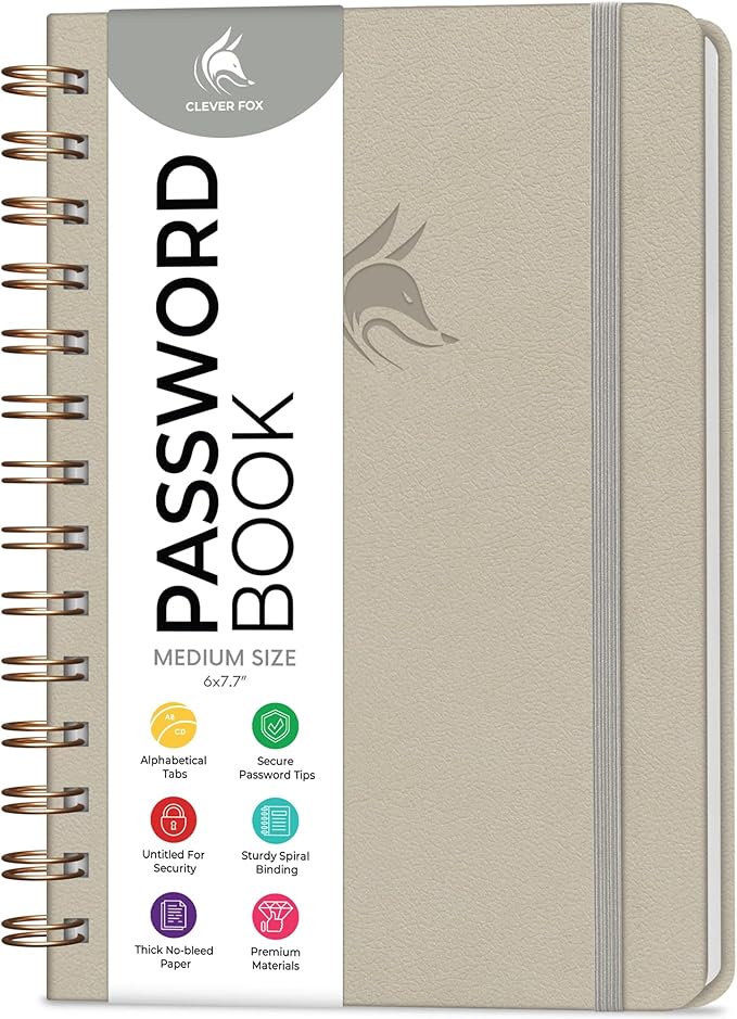 Clever Fox Password Book Spiral – Internet Address & Password Organizer by CleverFox