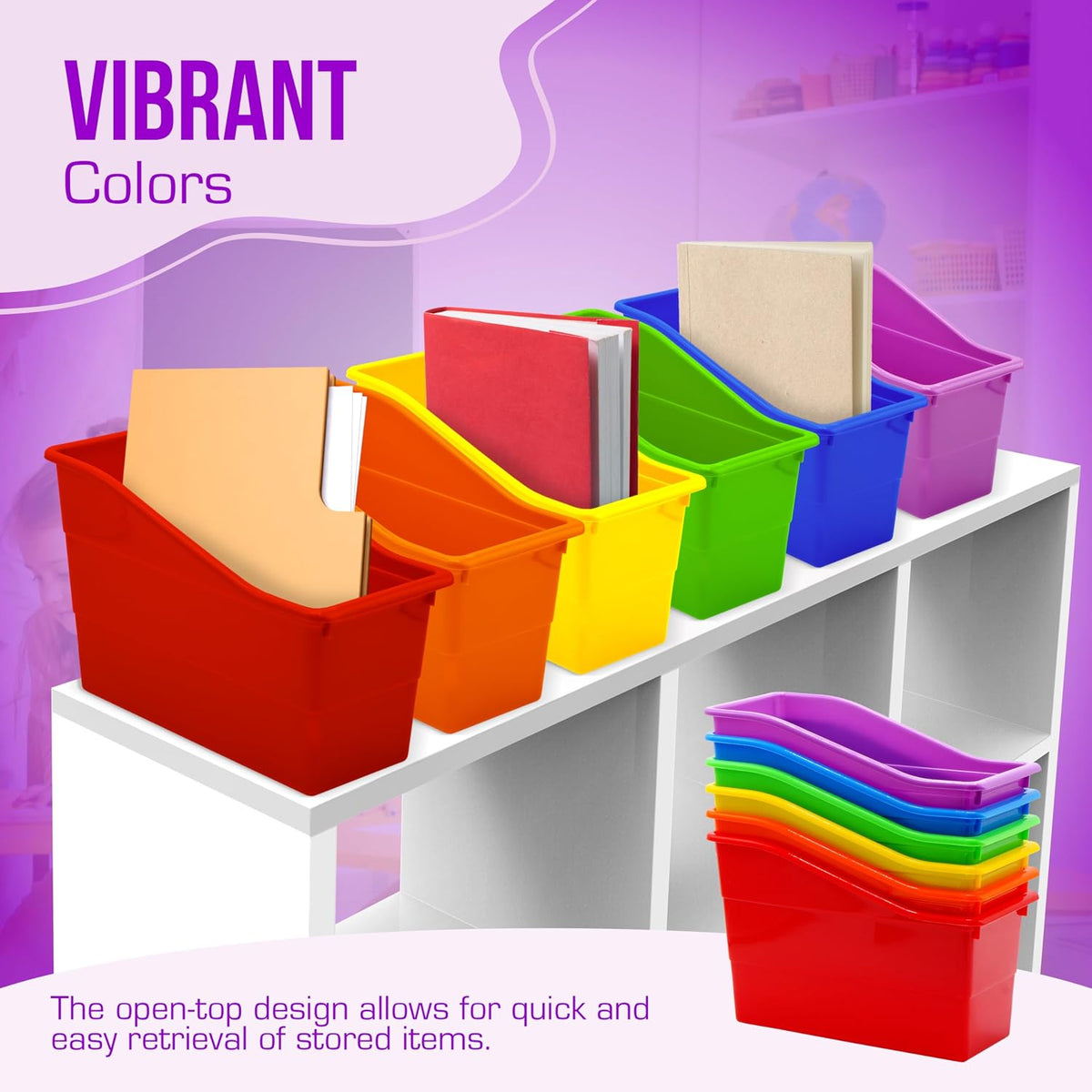 4E's Novelty 6 Durable Book and Binder Holder, Files Book Bins for Classr...