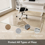 Koonmi Glass Chair Mat for Carpet, 30"x48" Thick Office Chair Mat | Tempered Glass Chair Mats with Round and Polished Edges, Smooth Rolling for Carpet Floor Protection, Scratch-Resistant