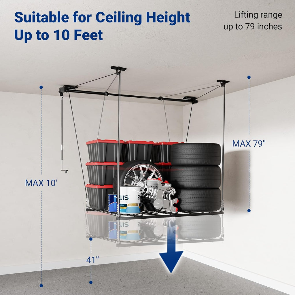 fleximounts gl1 overhead garage lifting storage rack, 4x4 showing dimensions