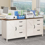 3 Drawers Farmhouse File Cabinet with Door for Home Office, Rustic White | Halitaa Lateral Filing Cabinet for Letter/A4 Size Hanging Files, Large Wood File Storage Cabinet Printer Stand