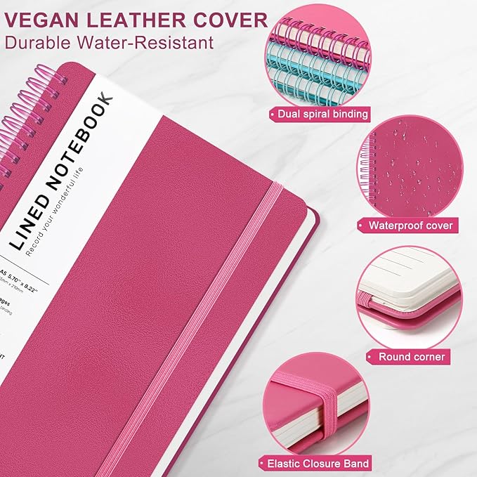 ABERLLS Deeppink Lined Spiral Journal Notebook, 160 Pages, 85.7in A5, - Image 4