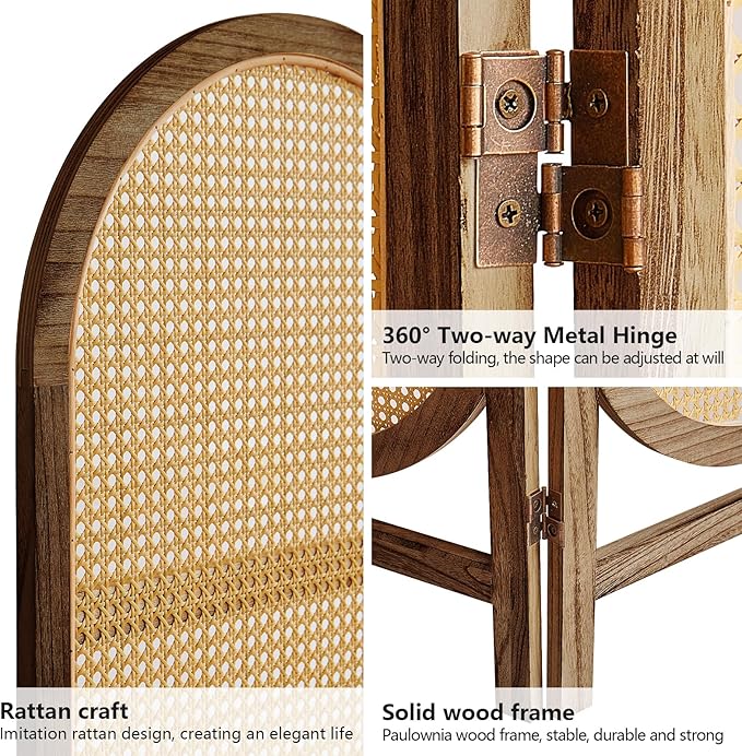 Asnefeli Wood Room Divider 3 Panels, Folding Rattan Room Divider Wall, Unique - Image 4