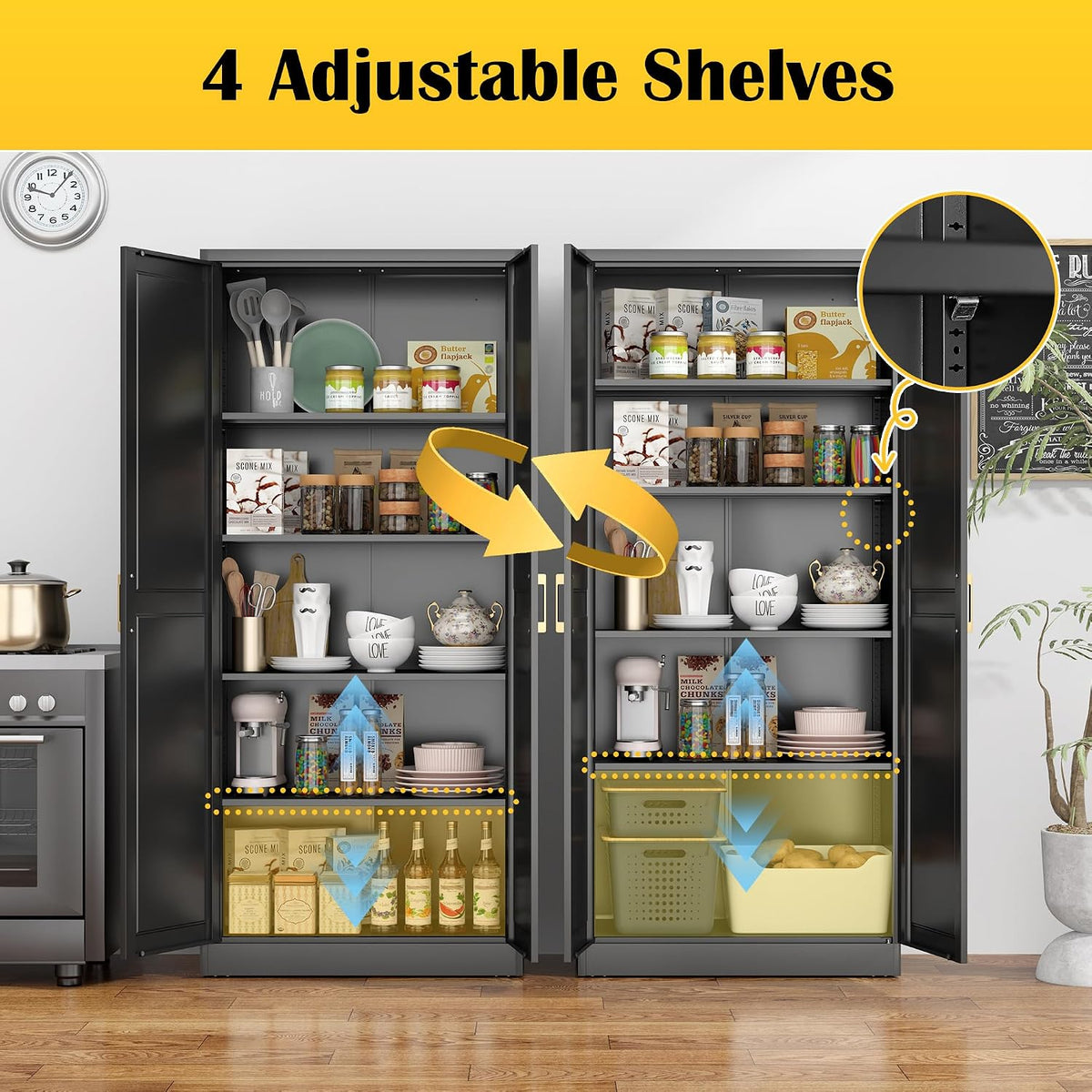 steeloong 71"metal pantry storage cabinet with doors & showing dimensions