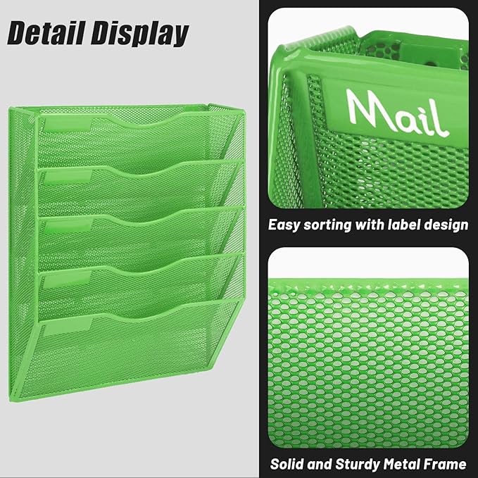 EASEPRES 5 Pocket Mesh Hanging Wall File Organizer, Wall Mounted Mail Paper - Image 4