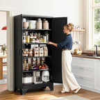 yizosh 75" h tall metal kitchen pantry storage shown in use