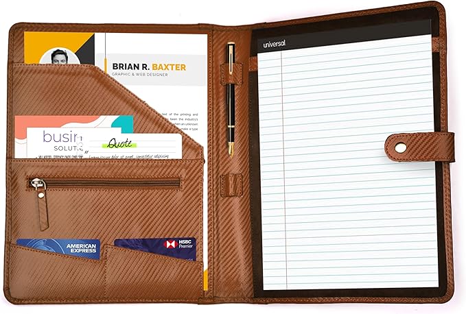 LEATHER VILLAGE Portfolio Professional Organizer – Carbon Fiber Genuine Leather - Image 2