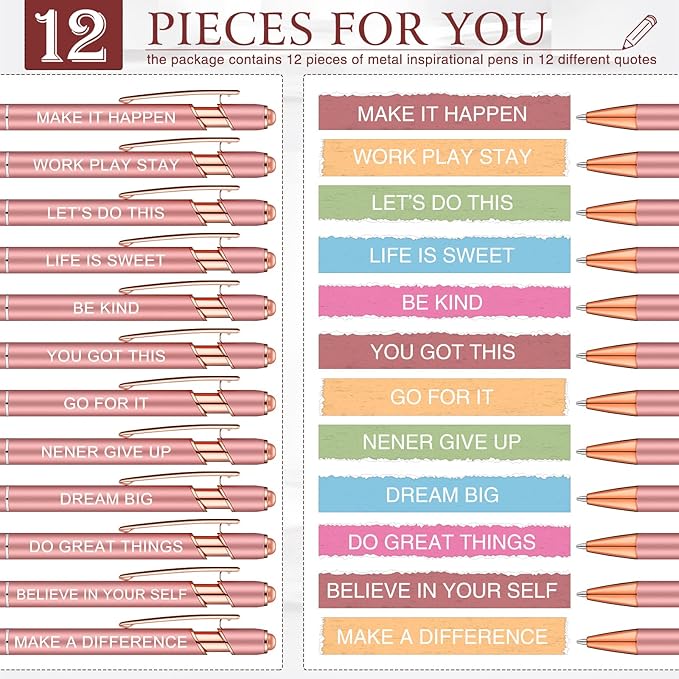 Zonon 12 Pcs Inspirational Pens Bulk Funny Ballpoint Pen - Image 3