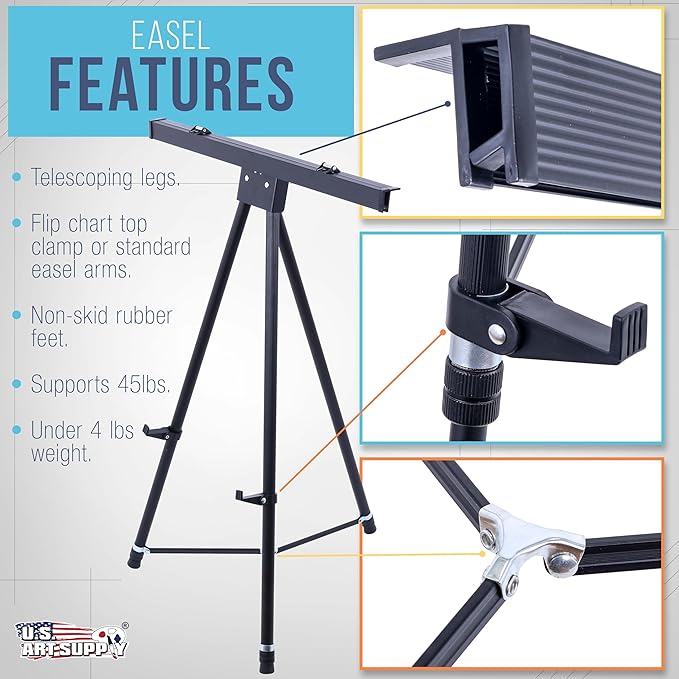 U.S. Art Supply 70" High Boardroom XL Black Aluminum Flip Chart Easel & - Image 3