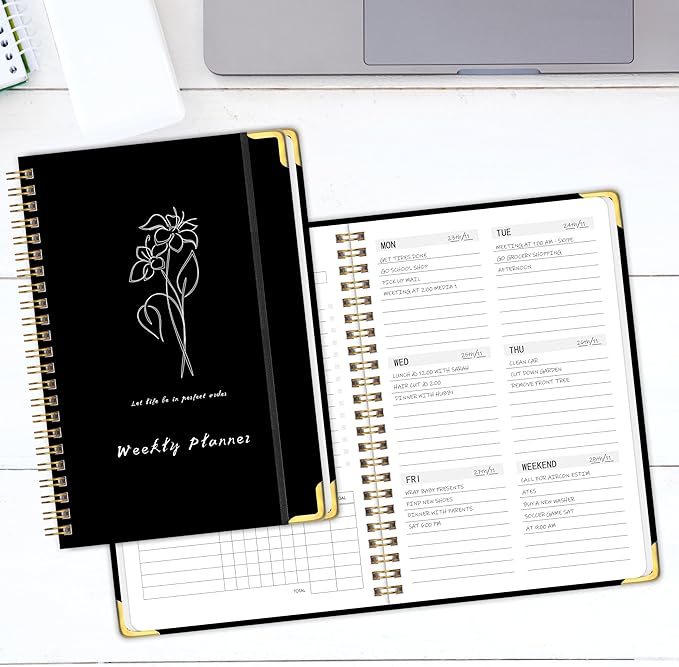 Undated Weekly Planner with Metal Corner Hardcover Notebook, A5 Size Journal - Image 7