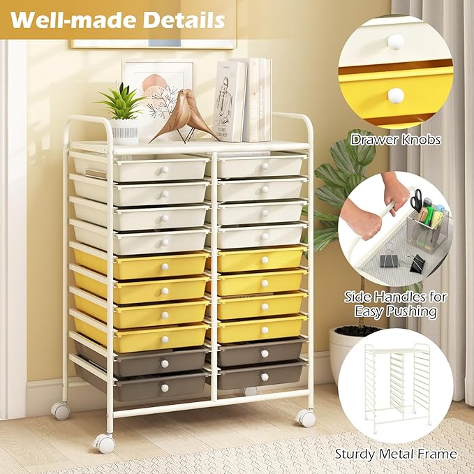 Happygrill 20-Drawer Organizer Cart Tools, Mobile Utility Storage Cart - Image 4