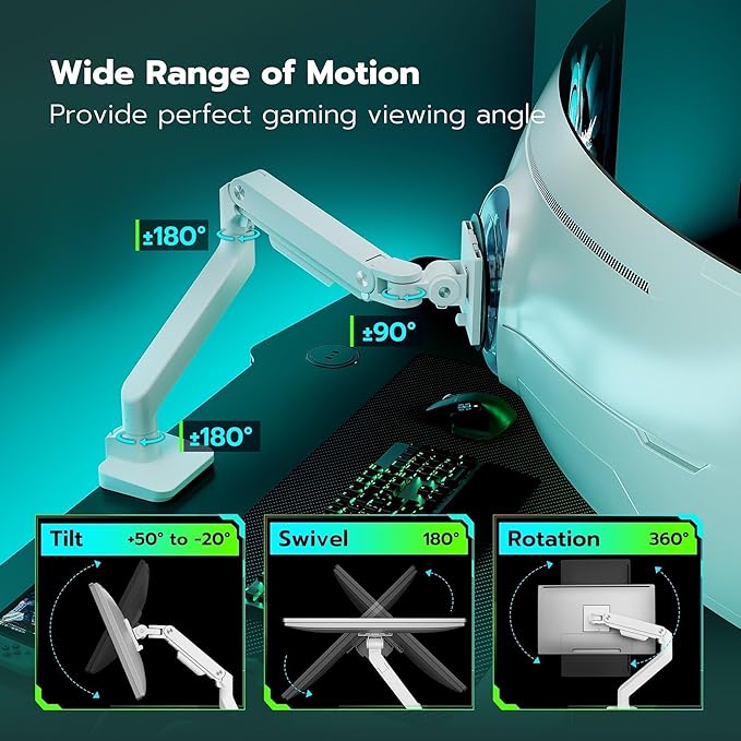 ARES WING Ultrawide Monitor Arm White - Image 4