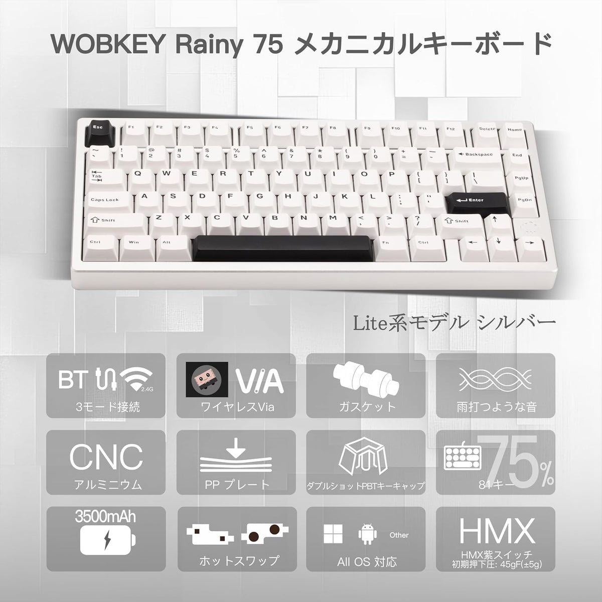 WOBKEY Rainy75 75% Tri-Mode Mechanical Keyboard, CNC Aluminum Custom Wireless...