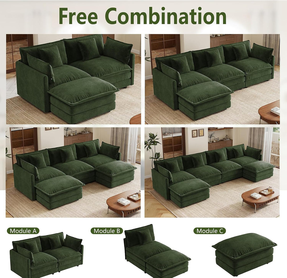 33" Green Ottoman for Modular Sectional Sofa Cloud Couch