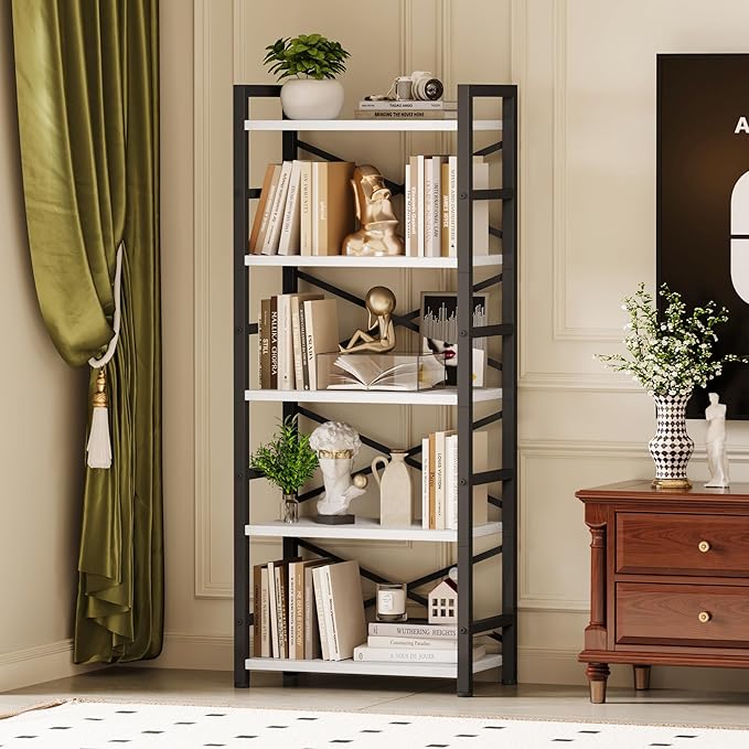 Homeiju Organization and Storage, 5 Tier Bookshelf, Tall Bookcase - Image 2