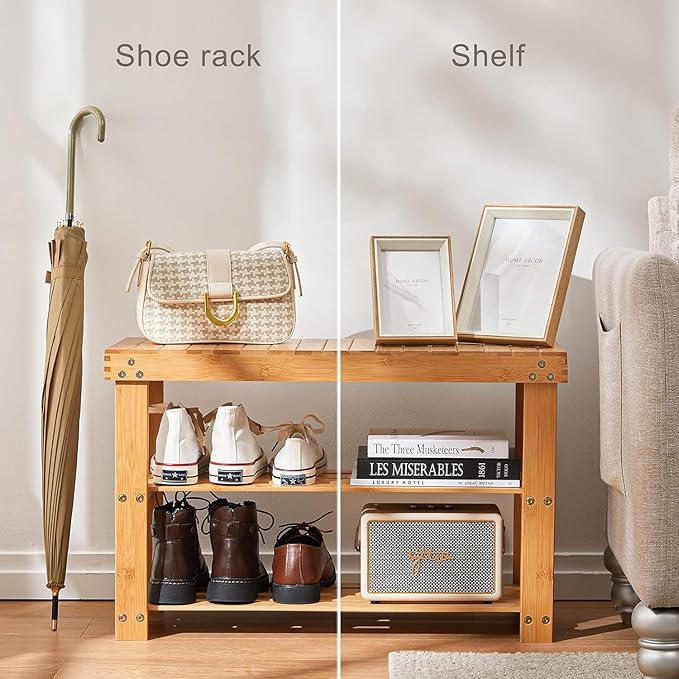 Pipishell 3 Tier Bamboo Shoe Rack Bench - Image 6
