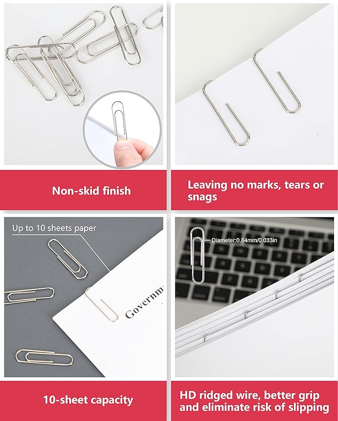 PAPERPAL Paperclips for Office School & Personal Use, #1 Nonskid Paper Clip - Image 4
