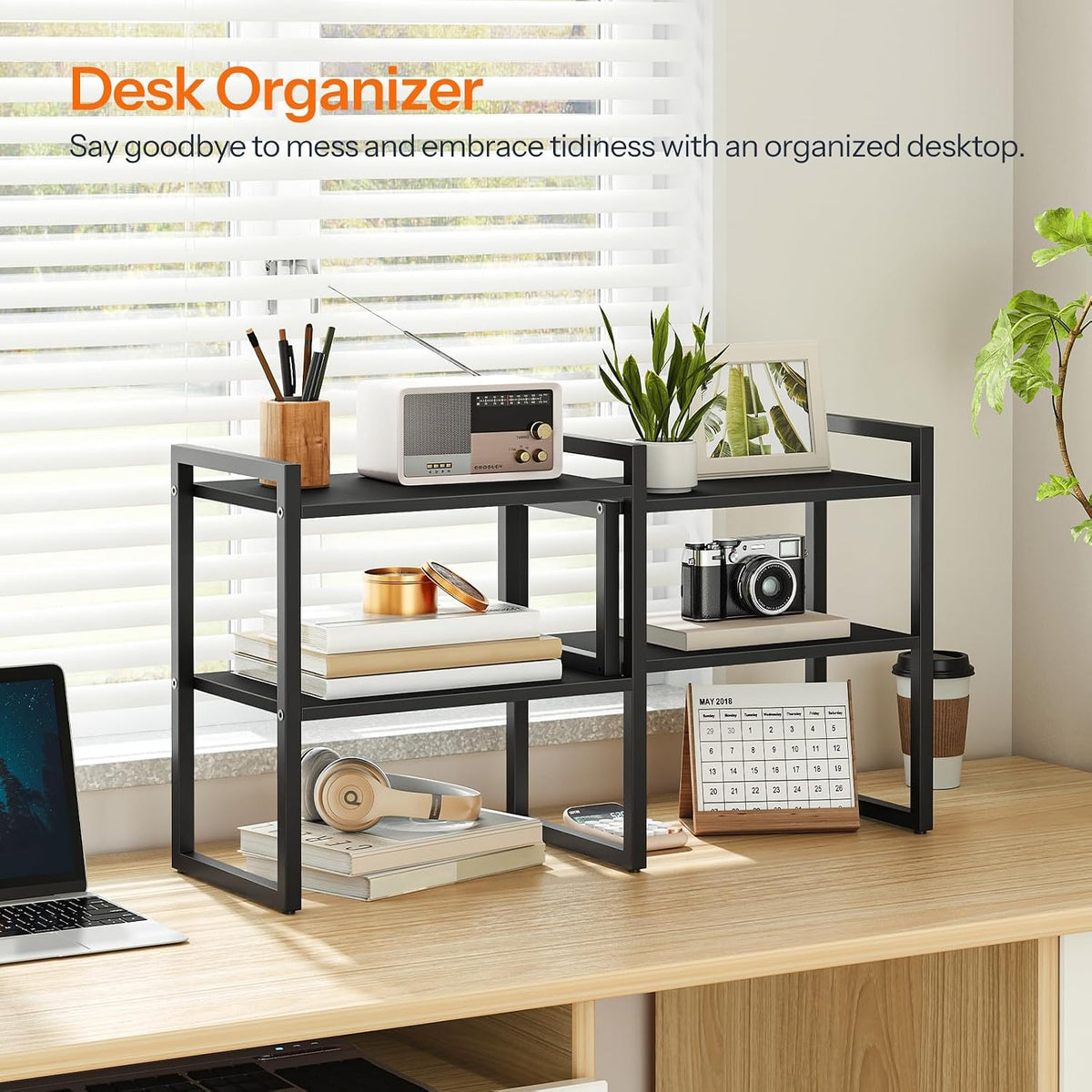 HOOBRO Desk Shelf Organizer,Adjustable Desk top Organizer Shelf, 2-Tier Shelf...