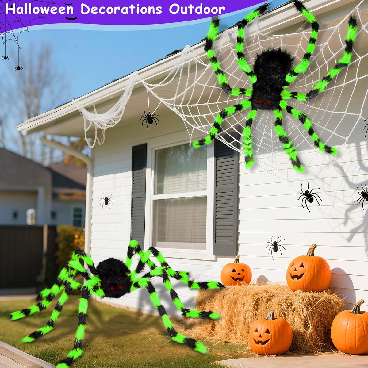 2Pack 50Inch Giant Halloween Spiders Decorations with 8 Modes 30 LED Lights