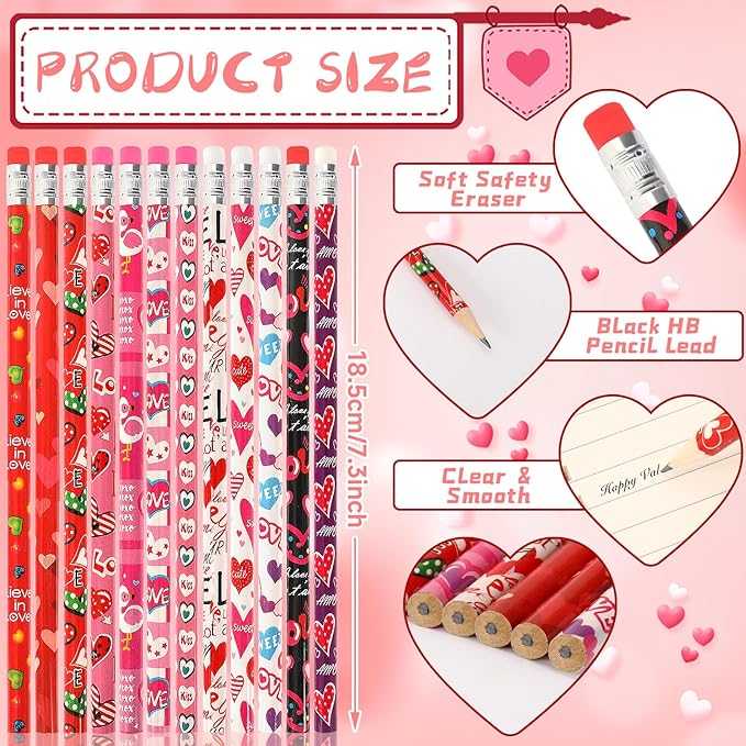 JULMELON 72PCS Valentine's Day Party Favors Set, Wooden Pencils - Image 3
