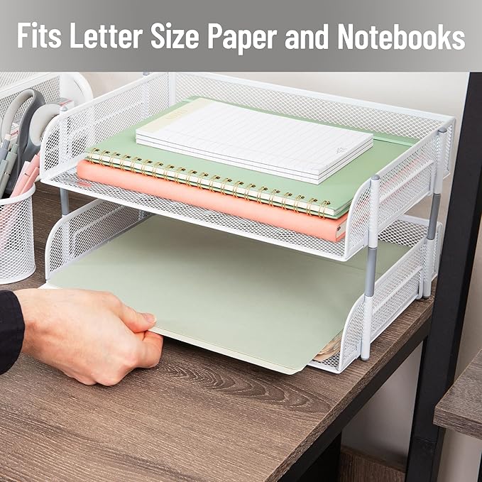 Mind Reader Stackable Paper Tray, Desktop Organizer, File Storage, Metal Mesh - Image 6