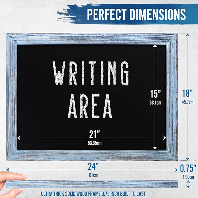 HBCY Creations 18" x 24" Rustic Blue Solid Wood Frame Wall Chalkboard, Magnetic - Image 5
