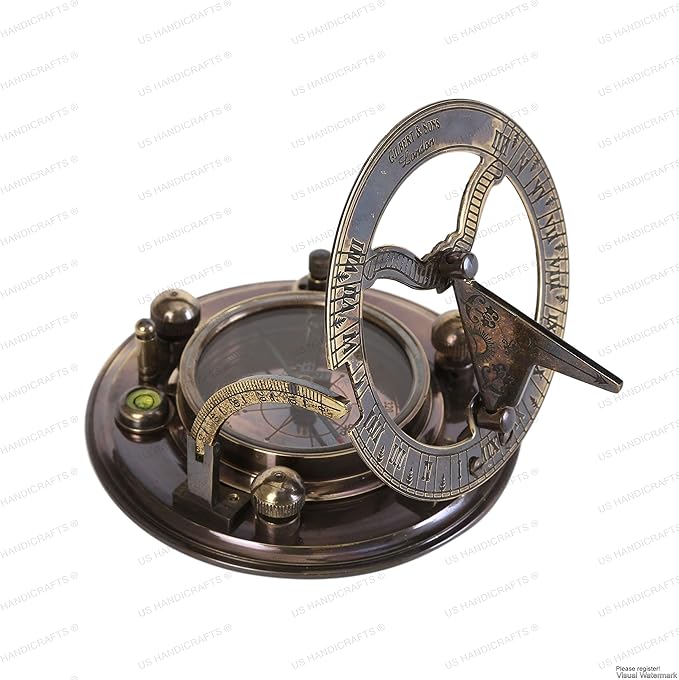 US HANDICRAFTS Vintage Brass Sundial Compass – Engraved Navigation Instrument - Image 4